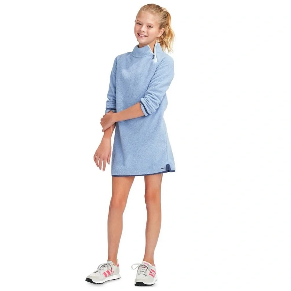 VINYARD VINES • Brand New Fuzzy Mock Neck Zipper Accent Blue Dress Coverup_2